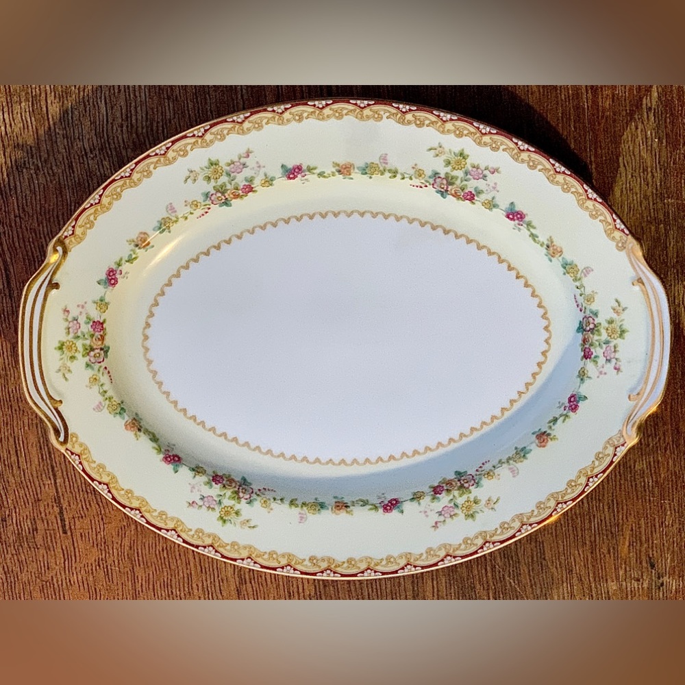 Vintage Discontinued Noritake DIMITY Gold Trim Lug Handled Oval Serving Plate